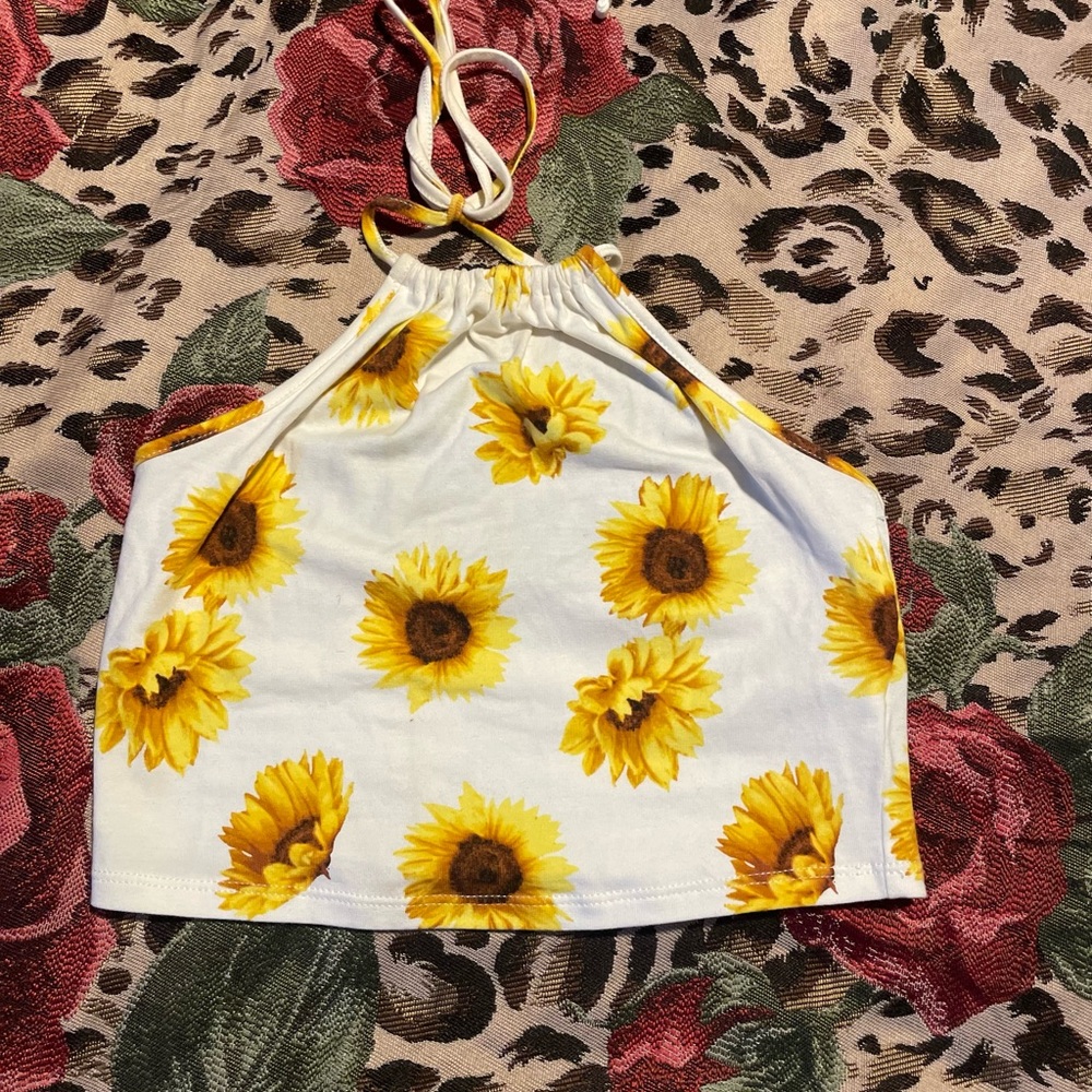 Sunflower Print Crop Top